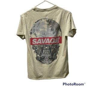 Vibes All Day Tan Tshirt-Camo Skull-Red Savage-Size Small-Skater